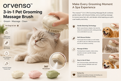Orvenso™ Premium Steam Grooming Brush  Gentle Grooming. Healthier Coat. Happier Pets.