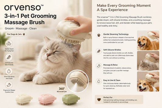 Orvenso™ Premium Steam Grooming Brush  Gentle Grooming. Healthier Coat. Happier Pets.