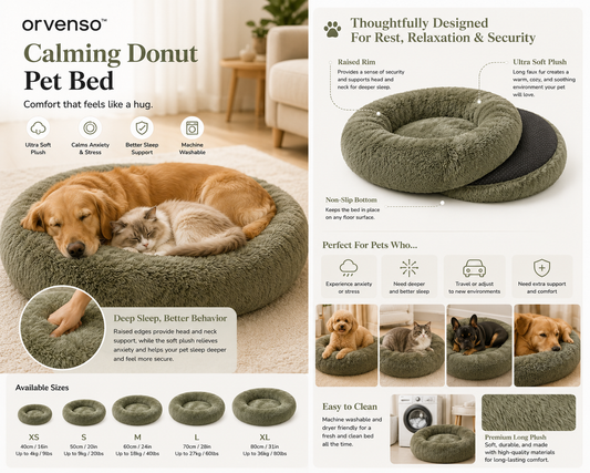 Orvenso™ Calming Plush Donut Pet Bed  Better Sleep Begins Here.