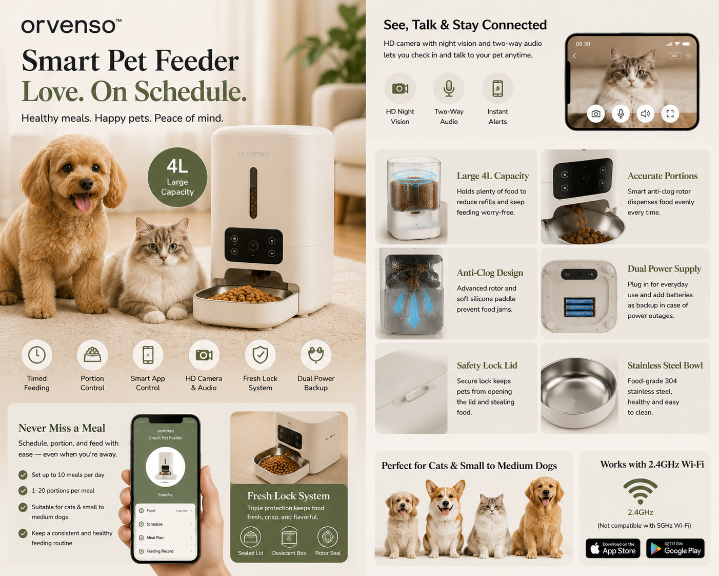 Orvenso™ Smart WiFi Automatic Pet Feeder  Feed Smarter. Love Better.