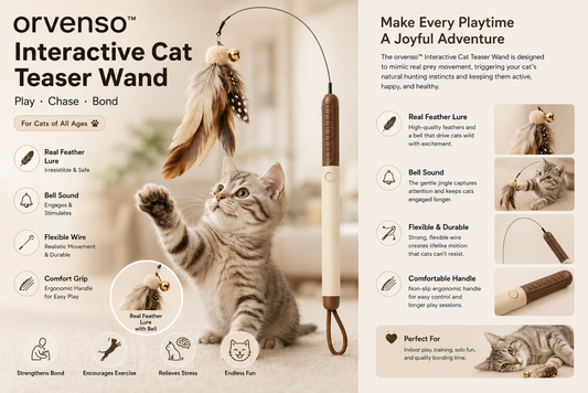 Orvenso™ Interactive Cat Teaser Wand Bring Out Your Cat's Natural Hunting Instincts.  Play • Chase • Bond