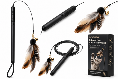 Orvenso™ Interactive Cat Teaser Wand Bring Out Your Cat's Natural Hunting Instincts.  Play • Chase • Bond