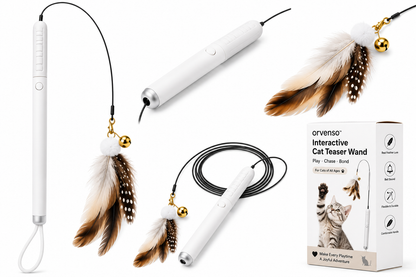 Orvenso™ Interactive Cat Teaser Wand Bring Out Your Cat's Natural Hunting Instincts.  Play • Chase • Bond