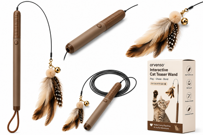 Orvenso™ Interactive Cat Teaser Wand Bring Out Your Cat's Natural Hunting Instincts.  Play • Chase • Bond